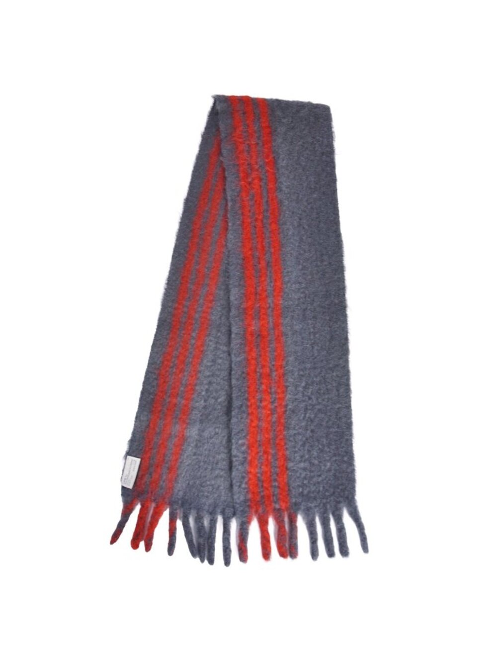 Loewe Scarf Shawl Fringe Stripe Wool Mohair Gray